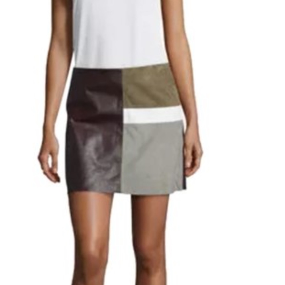 Theory Patchwork Leather/Suede Skirt